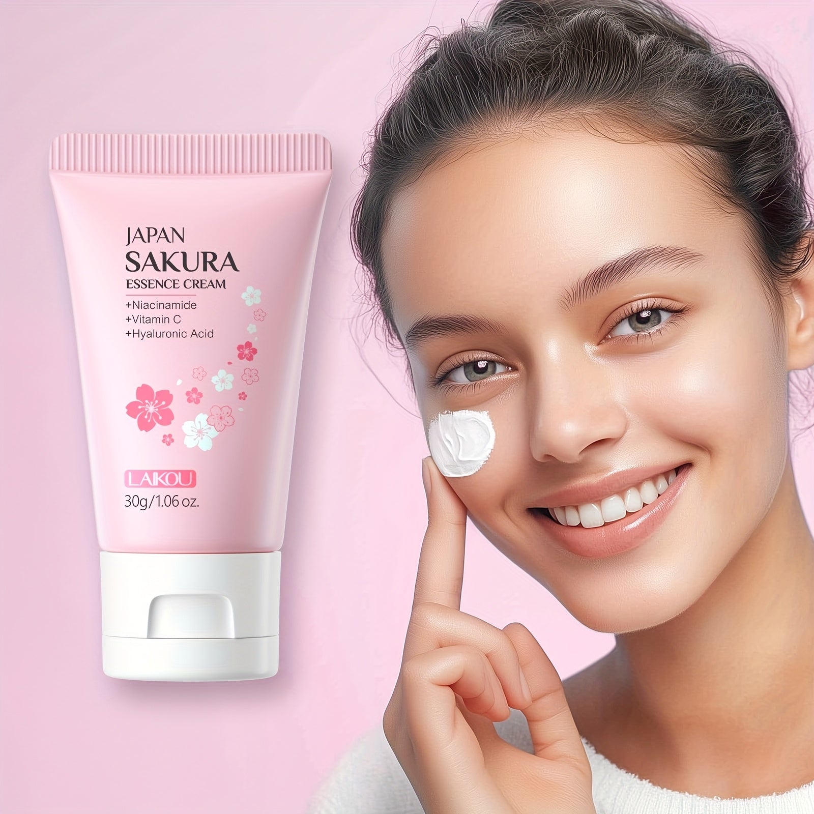 Sakura Cleanser Skin Care Travel Gift Set 3pcs, Face Wash 50g, Serum 17ml, Moisturizer 30g, with Vitamin C, Niacinamide, Hyaluronic Acid