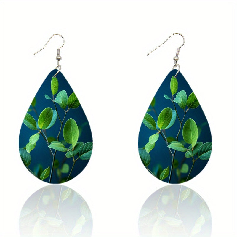 1 Pair Unique Tree of Life Wooden Earrings - Drop & Dangle Jewelry with Waterdrop Design, Flower Pattern, and Leaves Motif - Perfect Gift for Girls and Nature Lovers