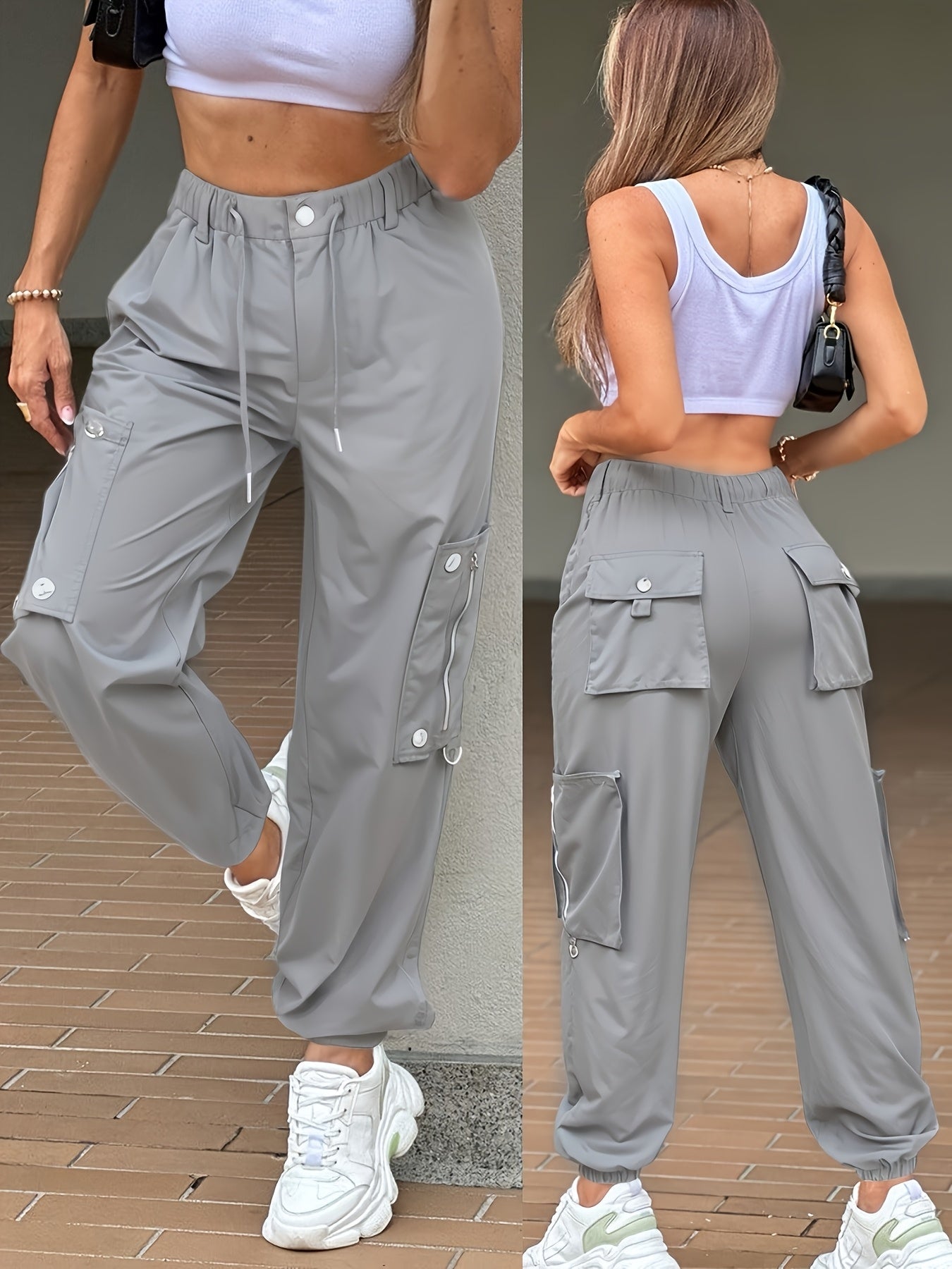 SwaKAKI Women's High-Waist Cargo Tapered Pants we Gre, /MH