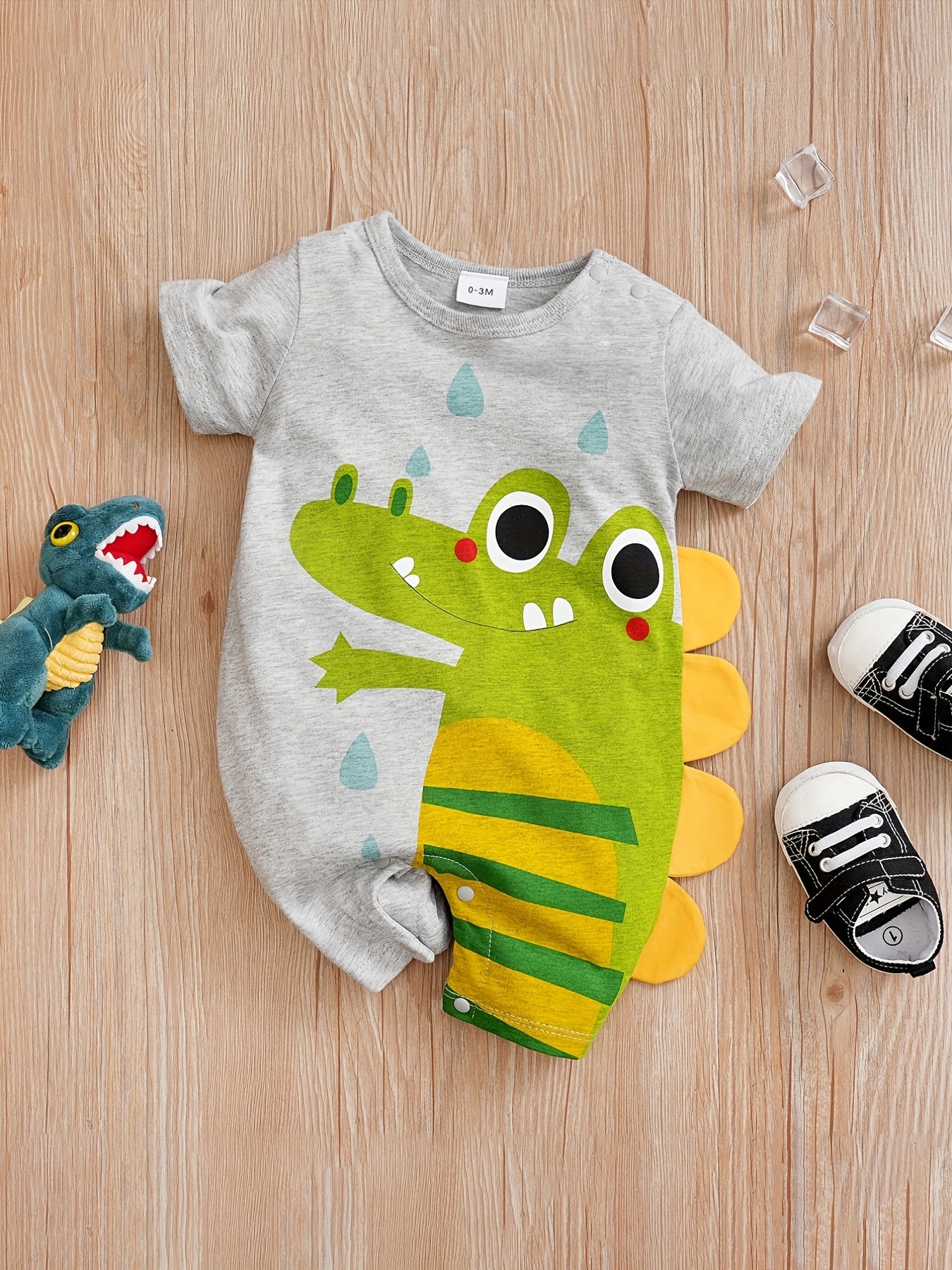 Baby Boys' Short Sleeve Romper Jumpsuit - Cute Cartoon Crocodile Print,