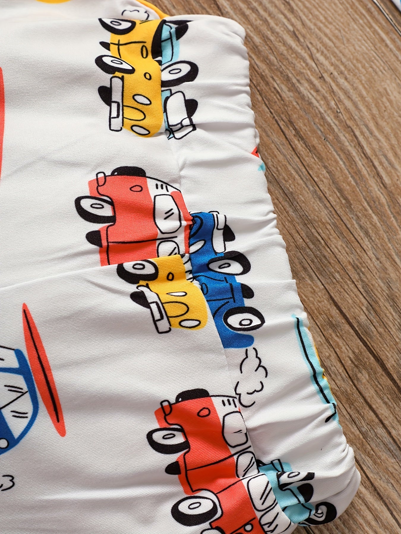 Car Full Body Print T-shirt & Elastic Waistband Shorts Set,