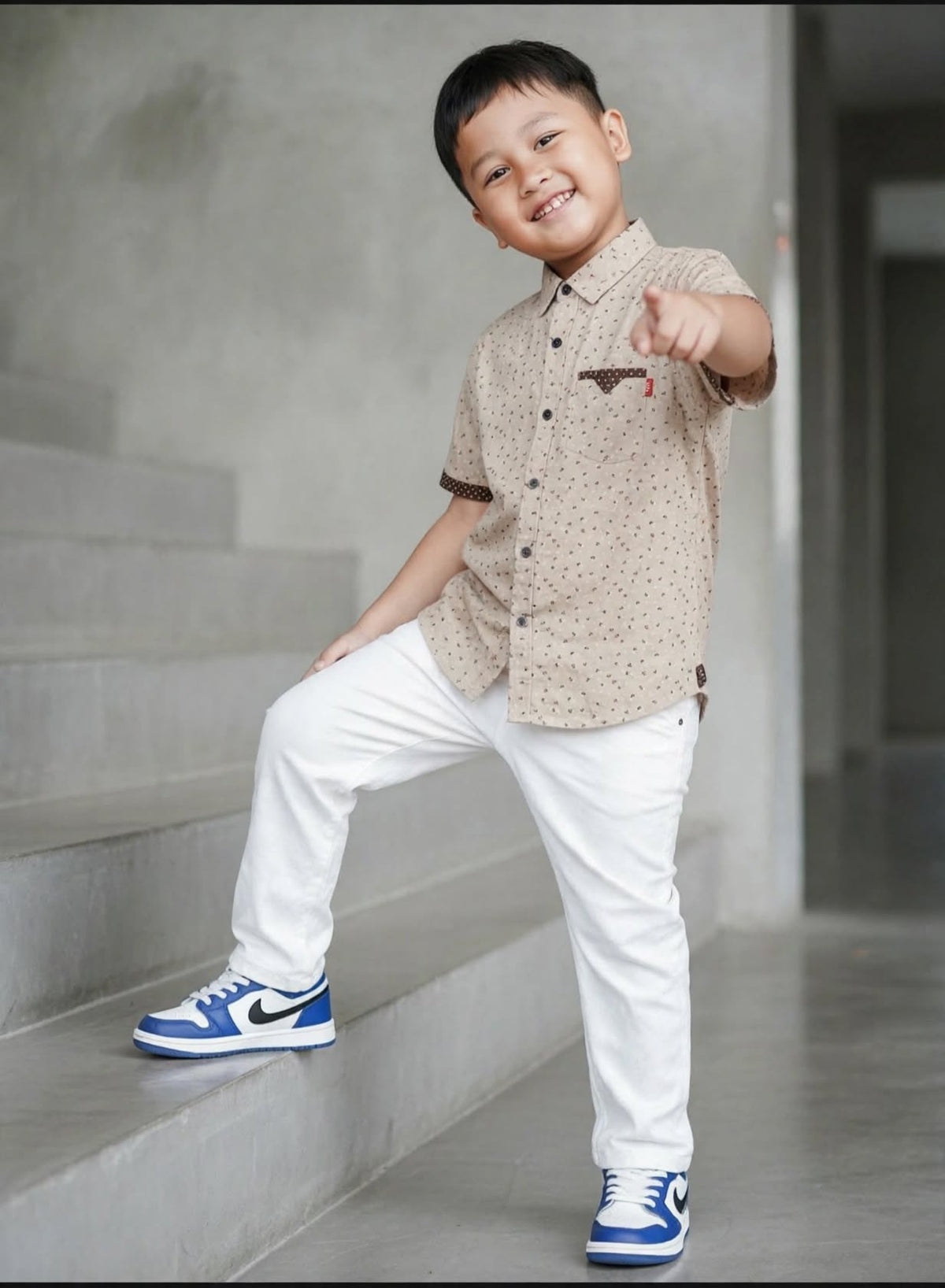 Kid Boys Contrast Trim Printed Short-Sleeve Shirt | MH Size (2-12Years)