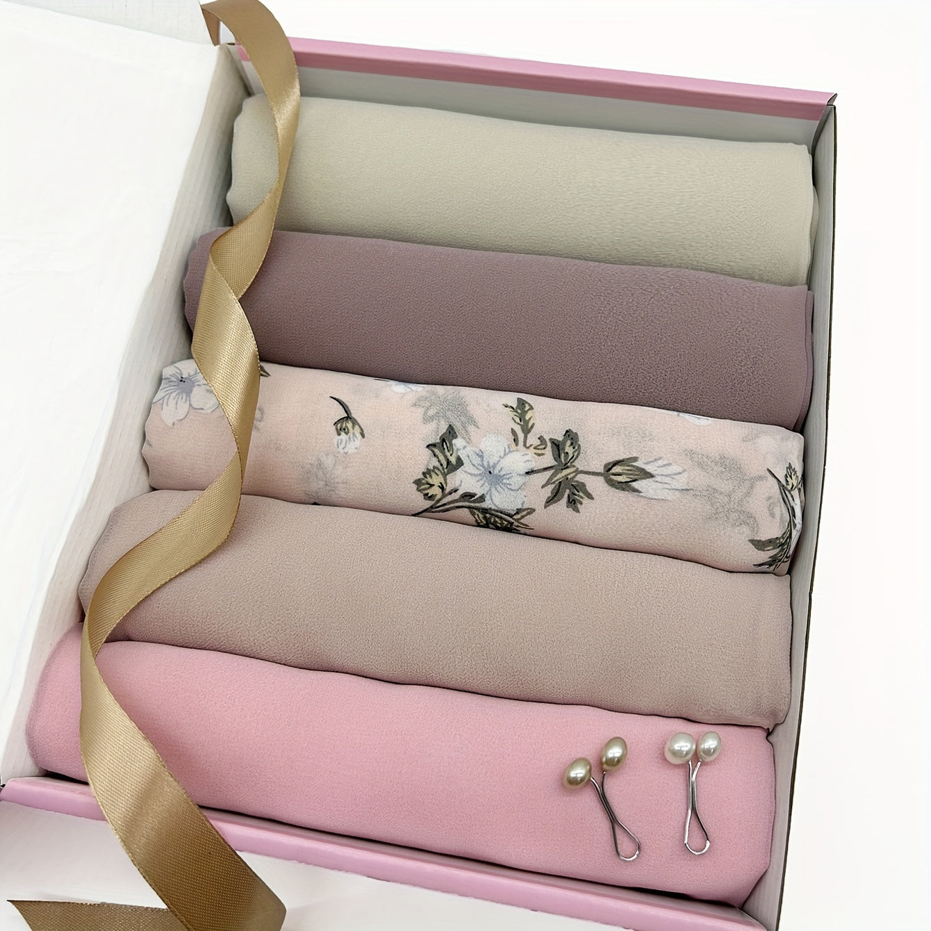 1set Chiffon Elegant Hijab Headscarf Pearl Headscarf Button 5pcs Solid Color '/MH