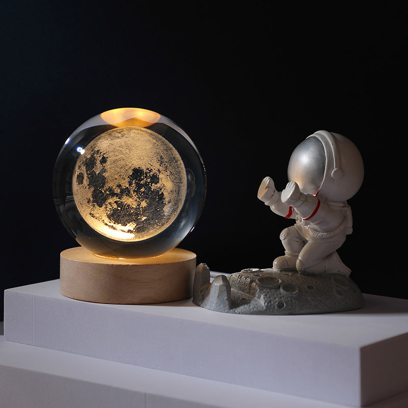 1pc 3D Crystal Ball Night Light with Yellow Warm Galaxy & Planet Pattern, Birthday Gift Idea
