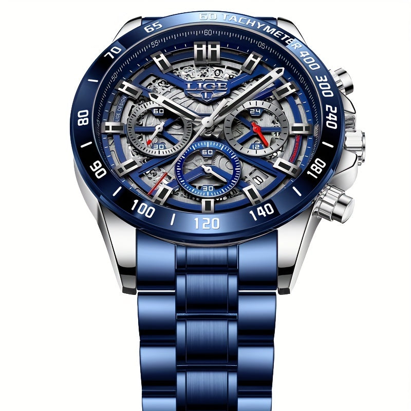 Luxe Timepiece Master - Top-Brand Luxury Quartz Chronograph Watch for Men with Hollowed-Out Design, Business Fashion Sports Style, Ideal Gift Choice for Him