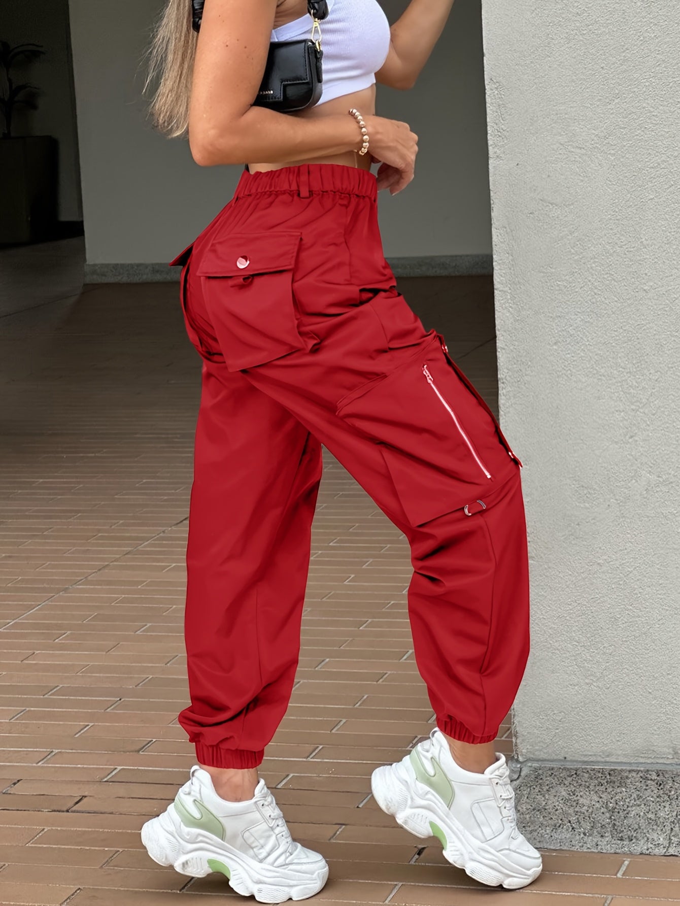 SwaKAKI Women's High-Waist Cargo Tapered Pants we Gre, /MH