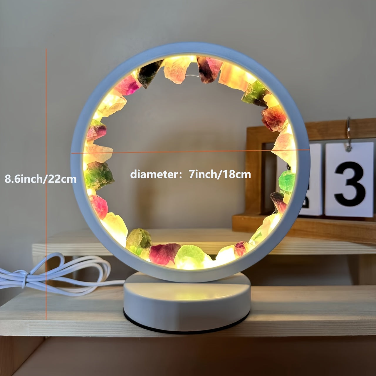 1pc Amethyst Yellow Crystal Circular Bedside Lamp - Natural Crystal Decoration, Unique Christmas Gift, Home Accent Lighting, Calming Ambiance, Handcrafted Ornament, Premium Quality, Crystal Clear Clarity