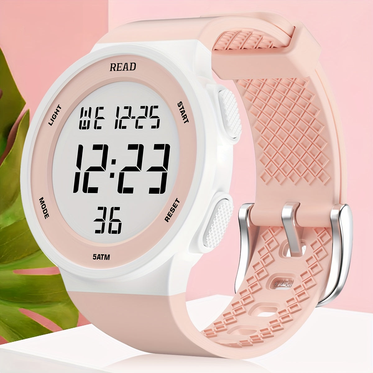 Cute Round Digital Watch, Stainless Steel Strap, Chronograph.