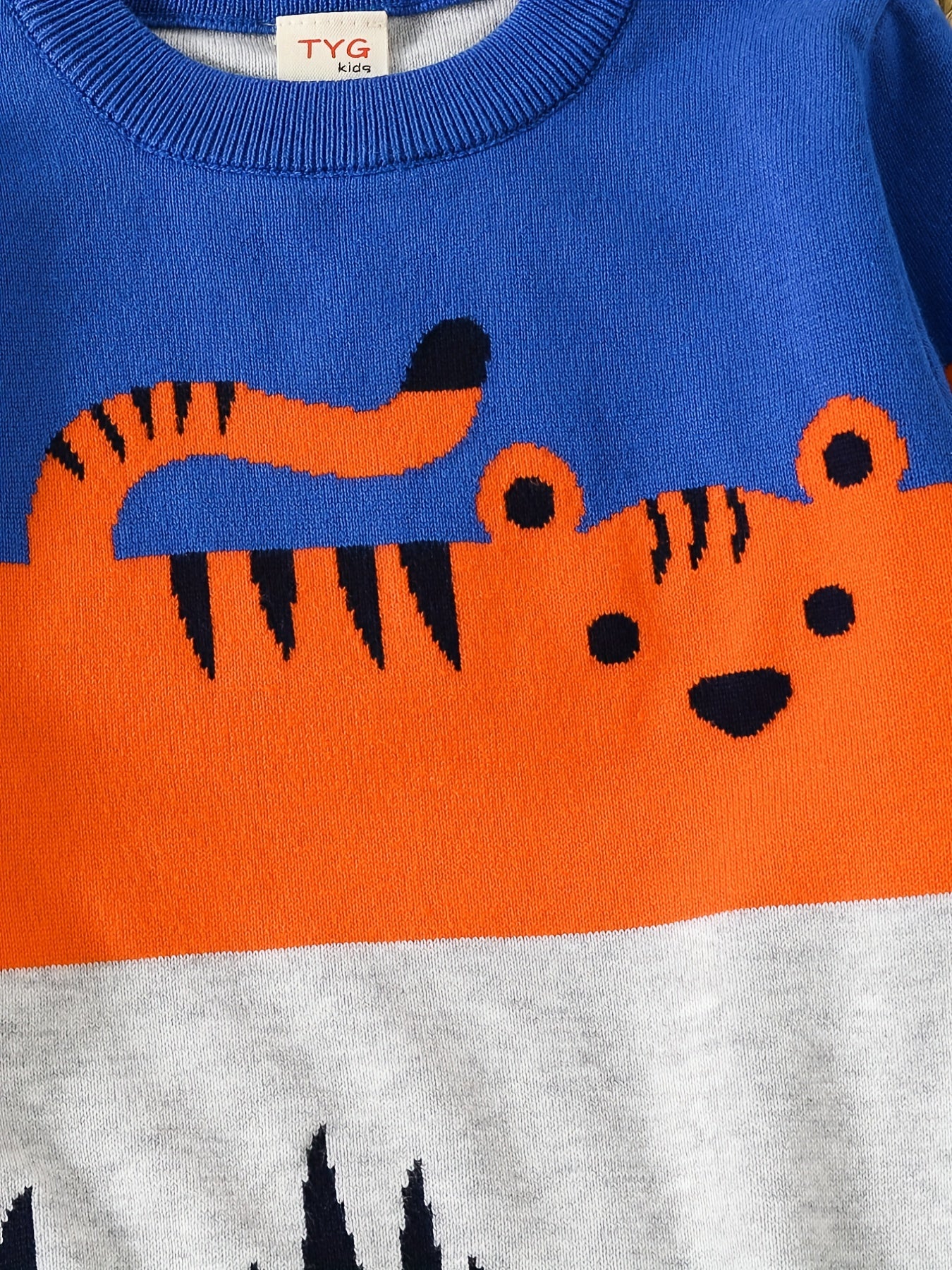 Boys Color Block Cartoon Tiger And Crocodile Pattern Sweater