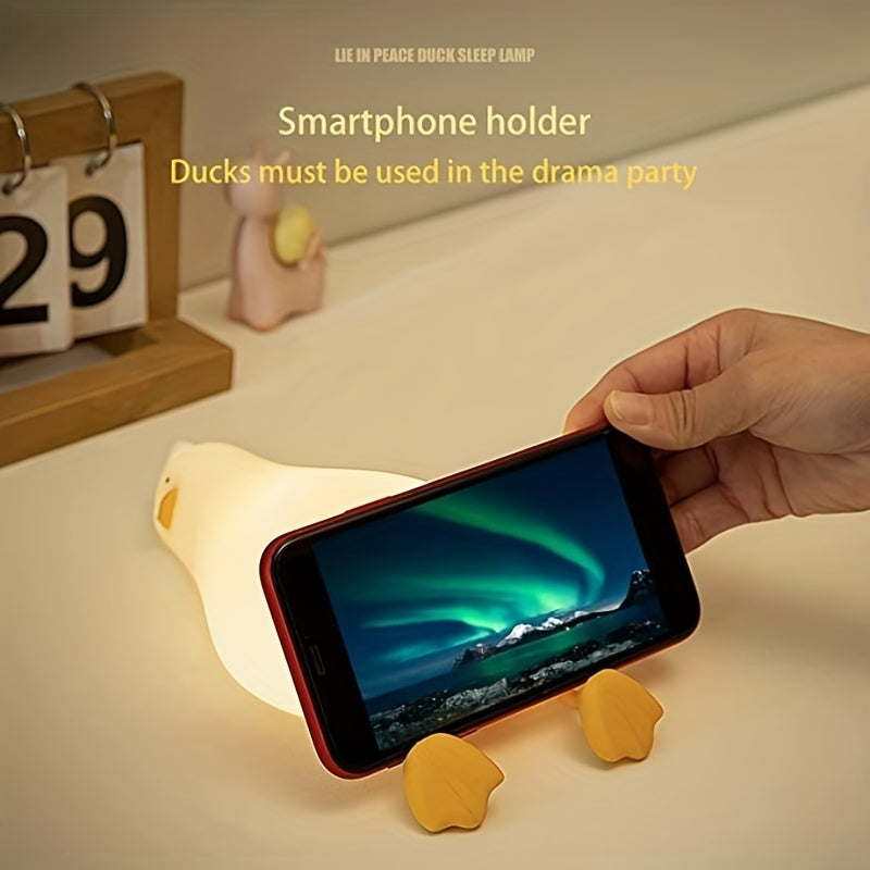 1pc Cute Duck Night Light, LED Animal Night Light, Silicone Dimmable Timing Lamp, Kawaii Light Up Lying Flat Duck Touch Light For Breastfeeding Bedroom Decor Halloween, Christmas Gift