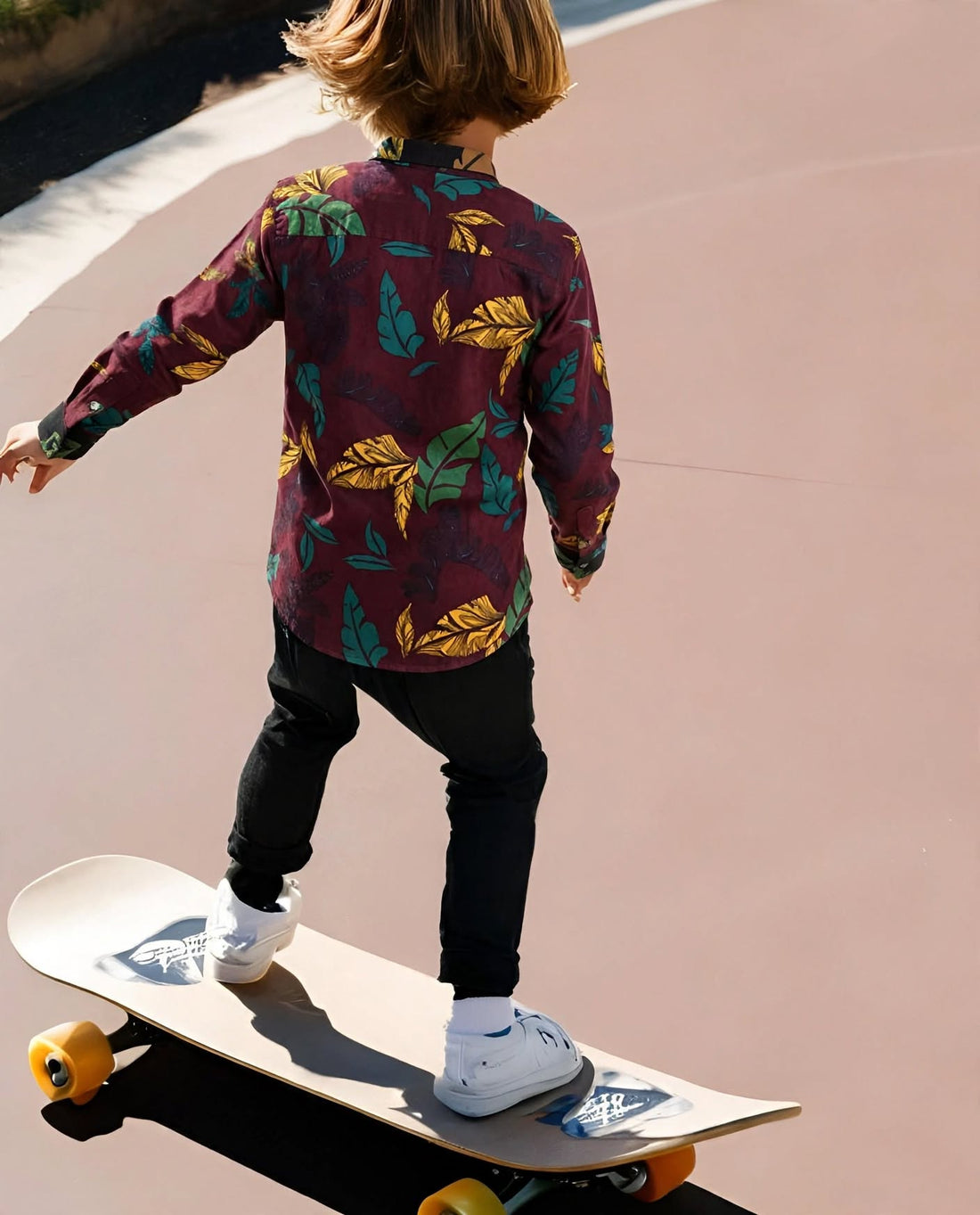 Boys Tropical Leaf Print Casual Long Sleeve Shirt | Burgundy | Ages 1–12 Years | MH