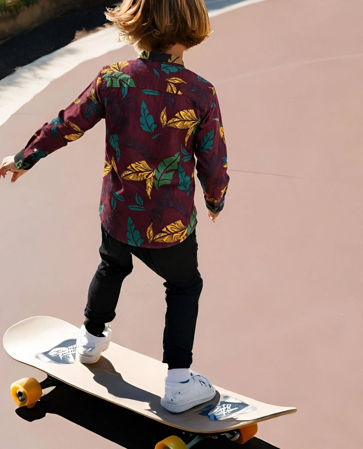 Boys Tropical Leaf Print Casual Long Sleeve Shirt | Burgundy | Ages 1–12 Years | MH