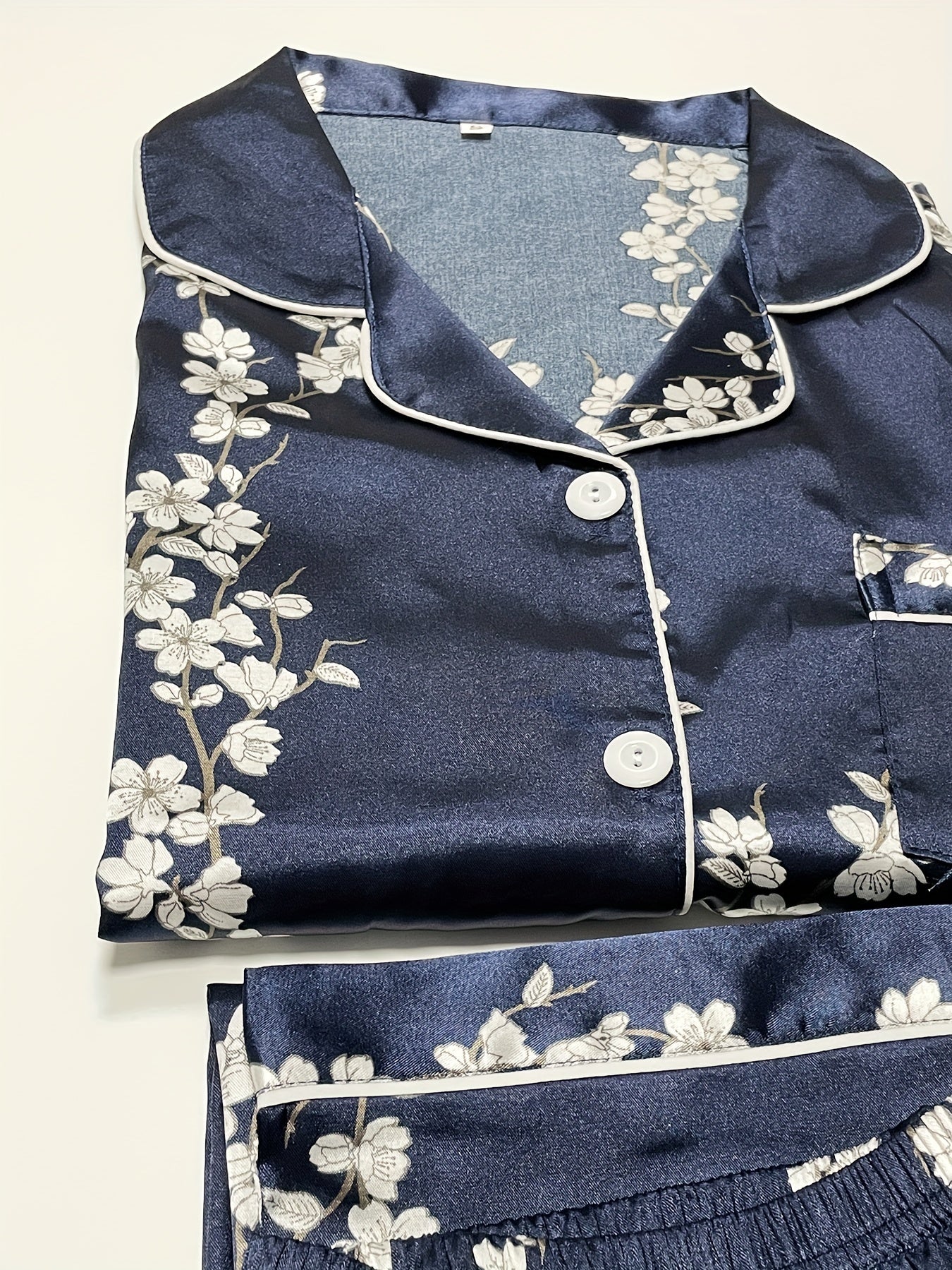 Floral Print Sleep Set, Long Sleeve Button Up Blouse .