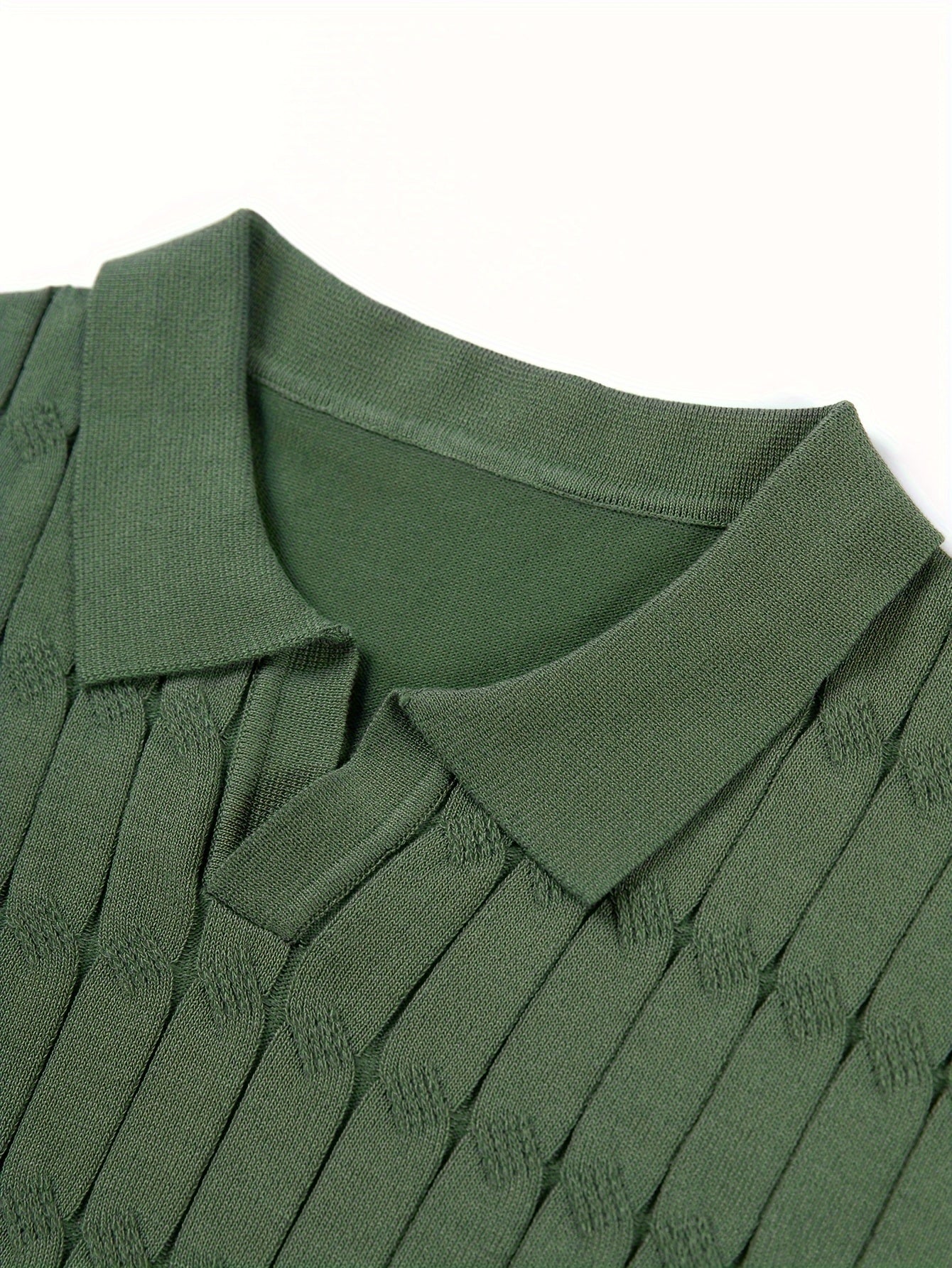Chic Knit Shirt, Men's Casual Lapel Mid Stretch V-Neck Pullover Sweater