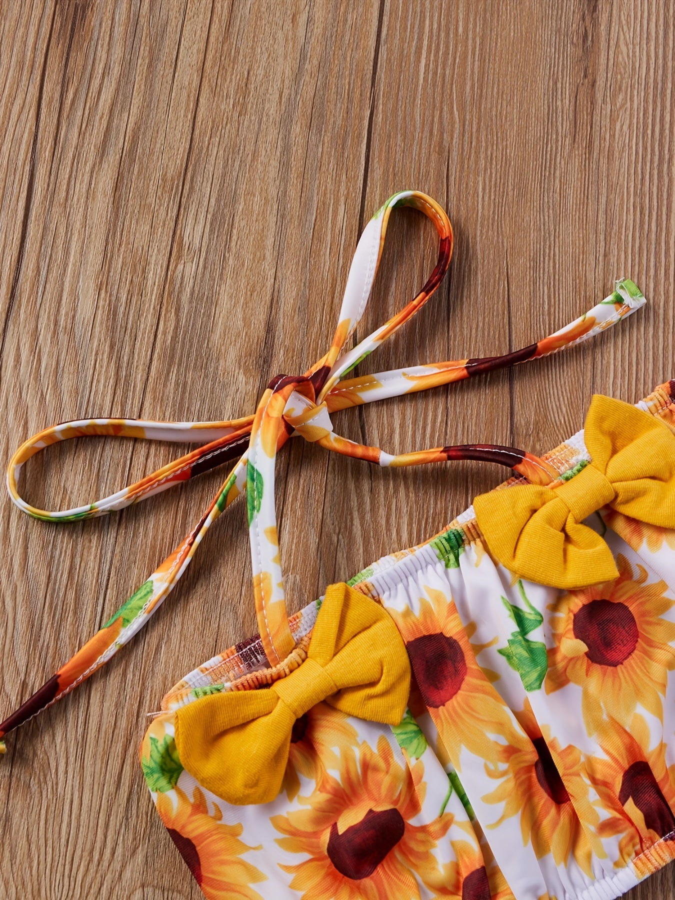 3pcs Baby Girls Bikini Tankini Swimsuit Sunflower Graphic Bow .
