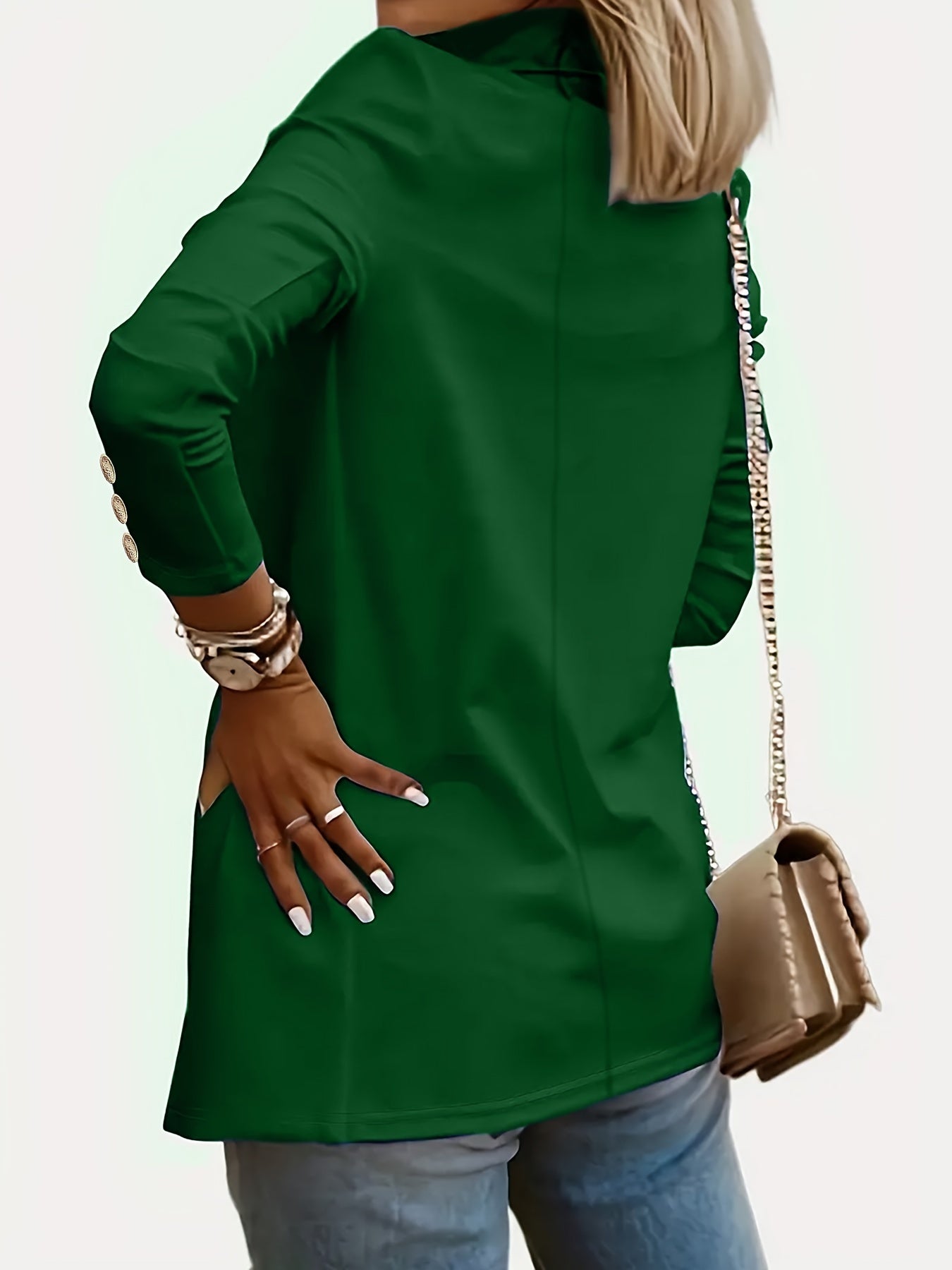 Solid Open Front Lapel Blazer, Elegant Button Decor Long Sleeve Blazer.