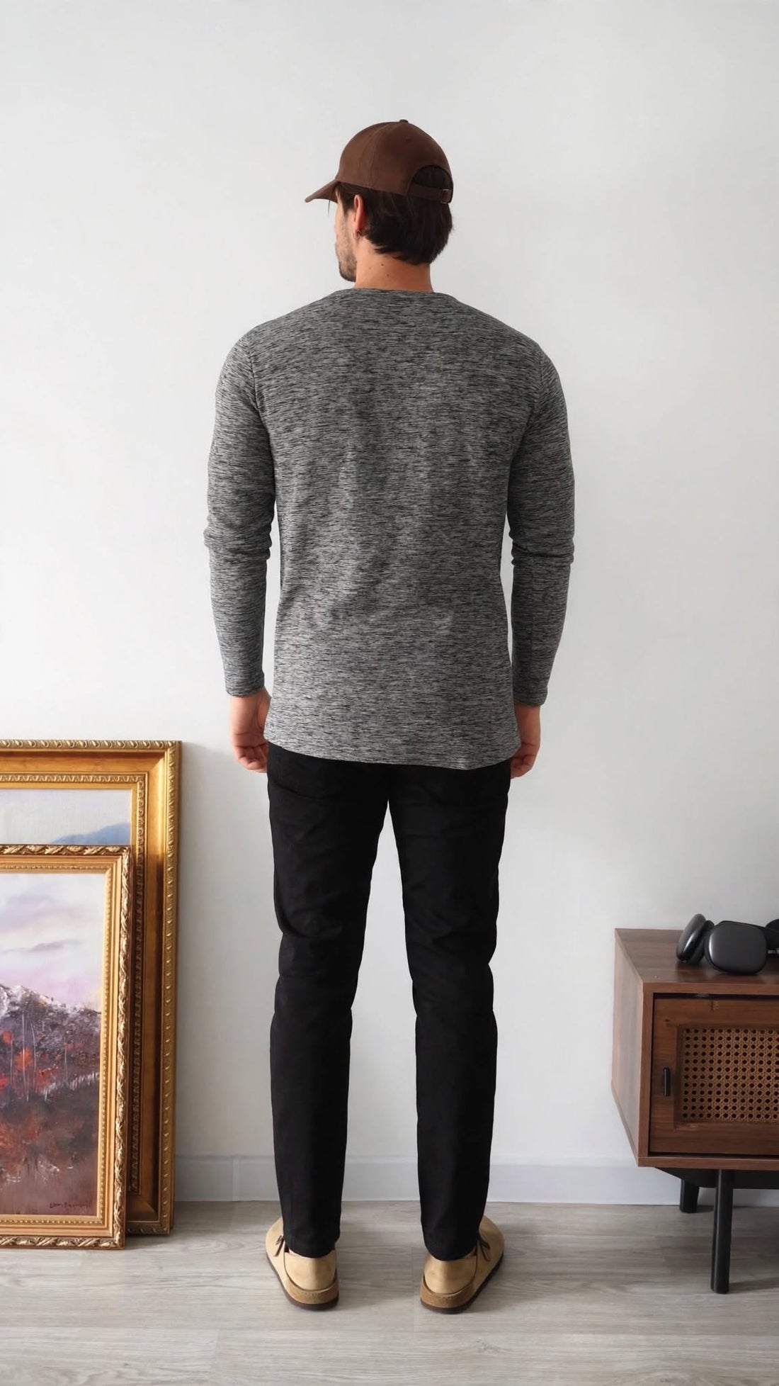 Mens Charcoal Gray V-Neck Henley – Men’s Long Sleeve T-shirt | Sizes S-XXL | MH