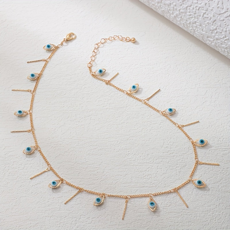 Creative Devil's Eye Tassel Necklace All Match Pendant Necklace Jewelry Gift For Women