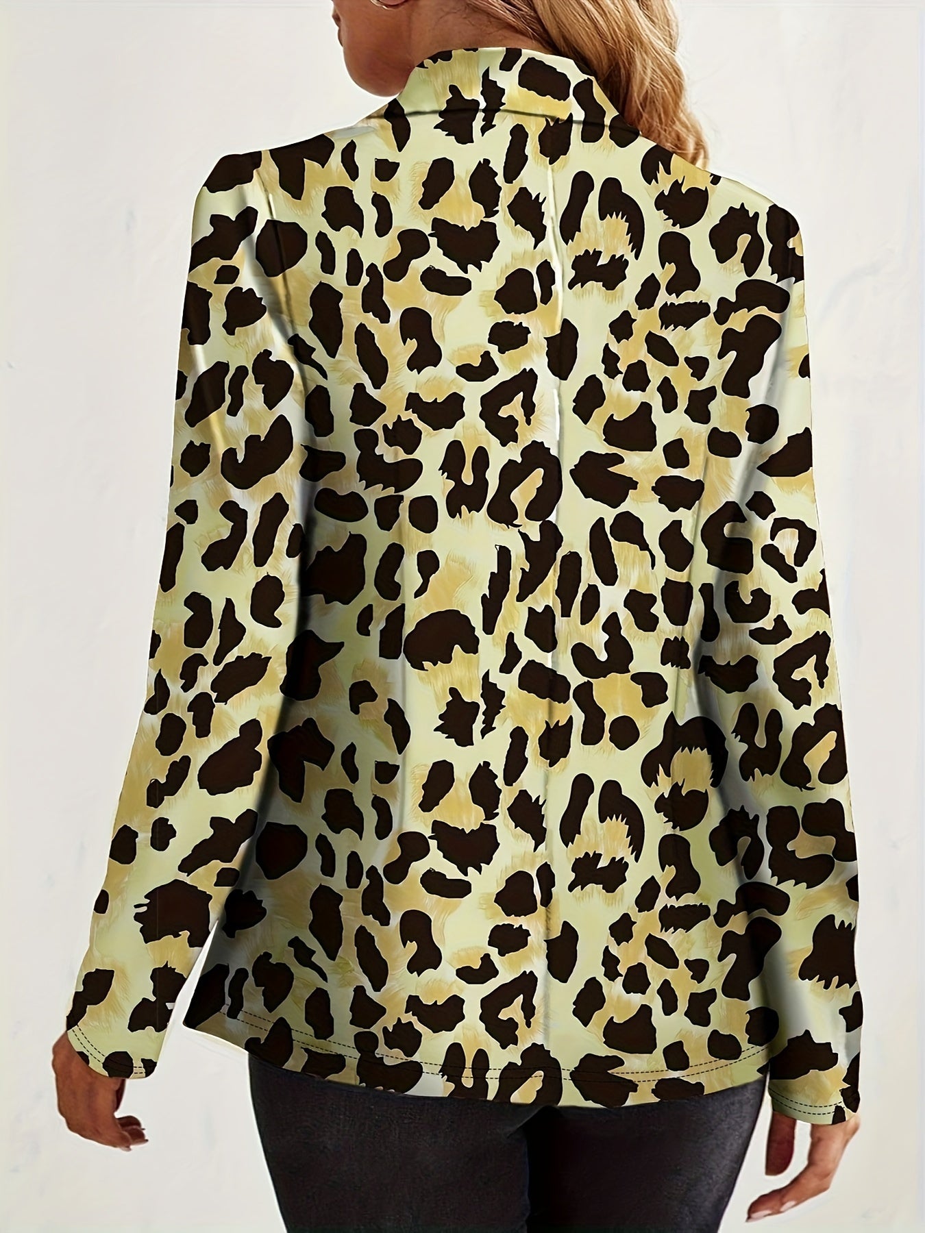 Leopard Print One Button Blazer, Casual Lapel Long Sleeve .