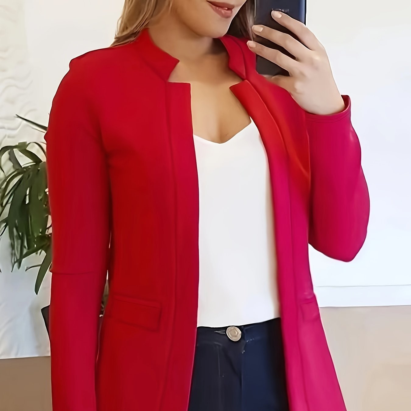Solid Open Front Blazer, Casual Long Sleeve Blazer For Office,