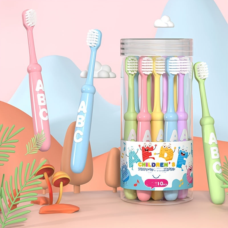10pcs/pack Letter Antibacterial Silk Kids Toothbrush, Cartoon Soft Bristle Toothbrush, Unisex High Density Brushes, Non-Breaking Student Gum Guard, Christmas, Halloween, Thanksgiving Day Gift