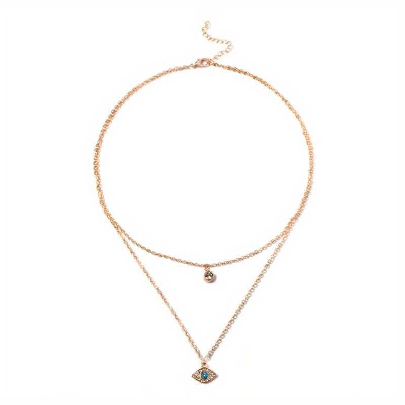 18K Gold Plated Evil's Eye Double Layer Necklace Golden Color Chain Neck Jewelry Gift