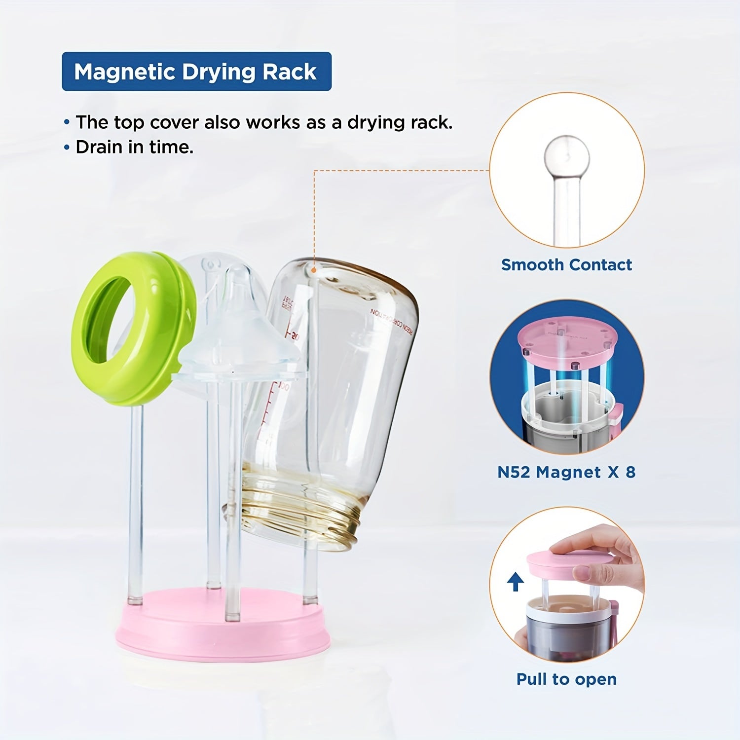 ZhenNian Travel Bottle Brush Set With Extendable Silicone Bottle Brush, Nipple Brush, Magnetic Bottle Drying Rack, Straw Cleaner Brush, Bottle Soap Dispenser, Pink, halloween, Thanksgiving, Christmas Gift