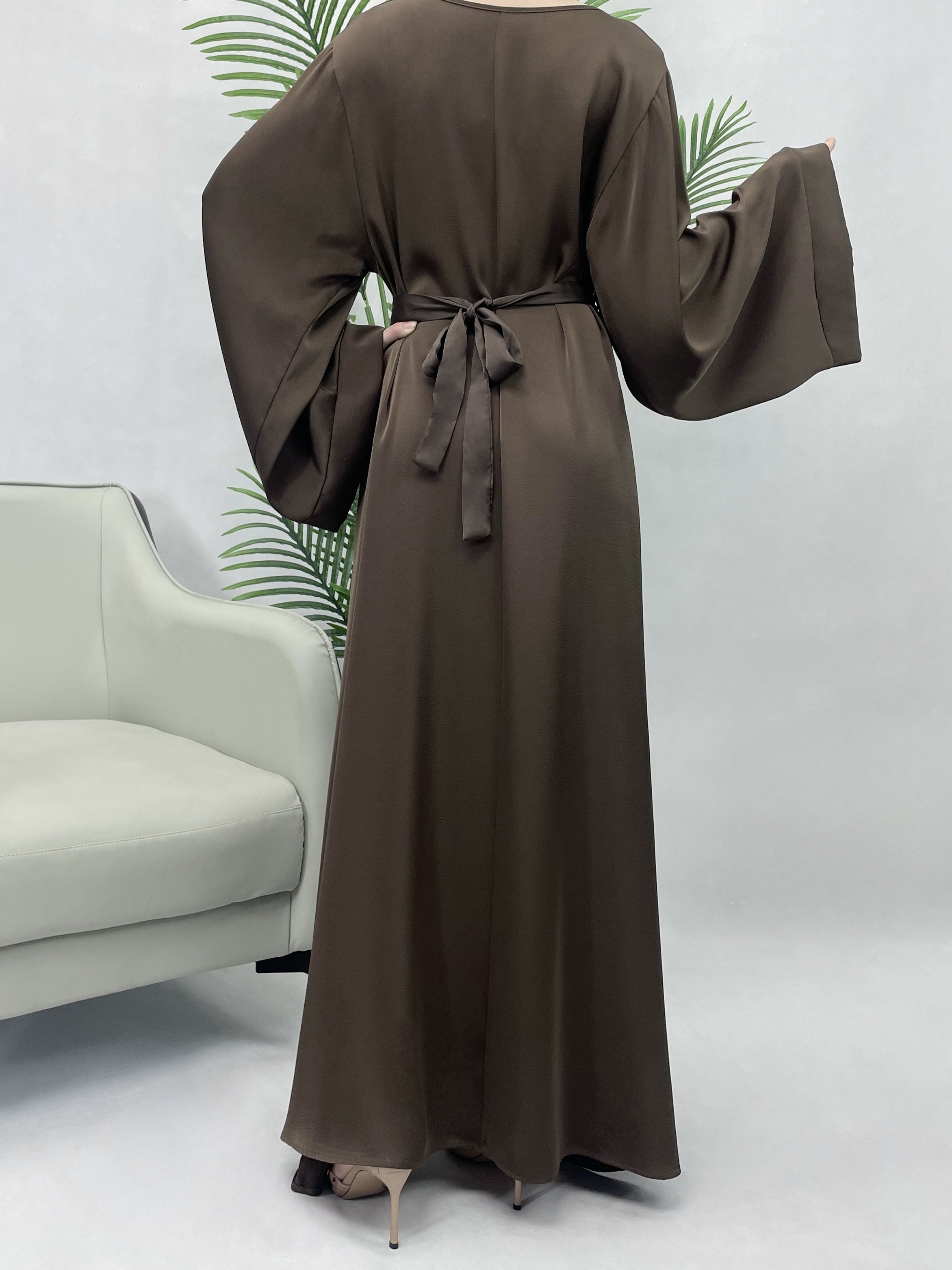 Solid Maxi Kaftan Abaya, Modest Crew Neck Long Sleeve ./MH
