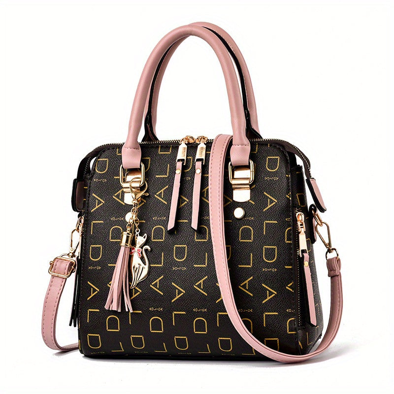 Letter Print Handbag, Tassel Decor Square Crossbody Bag,