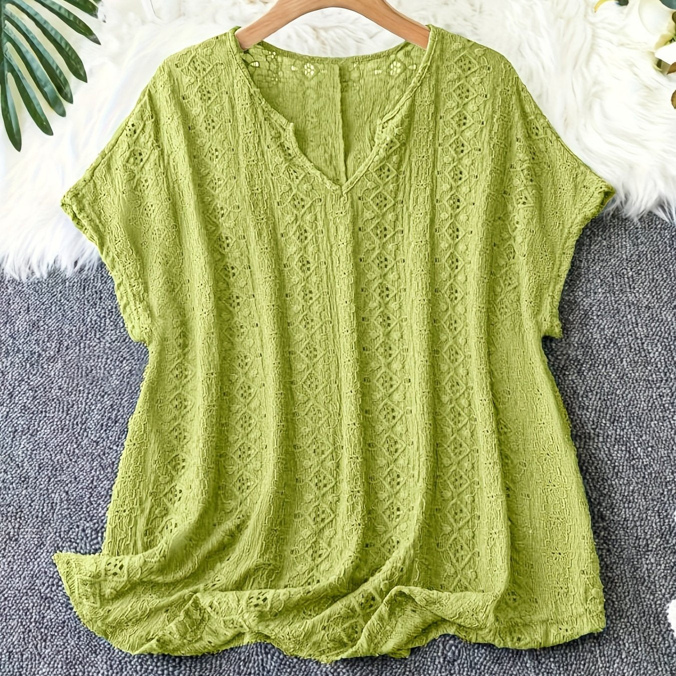 Plus Size - Women'S Elegant V-Neck Bat Sleeve T-Shirt - Slim Fit,