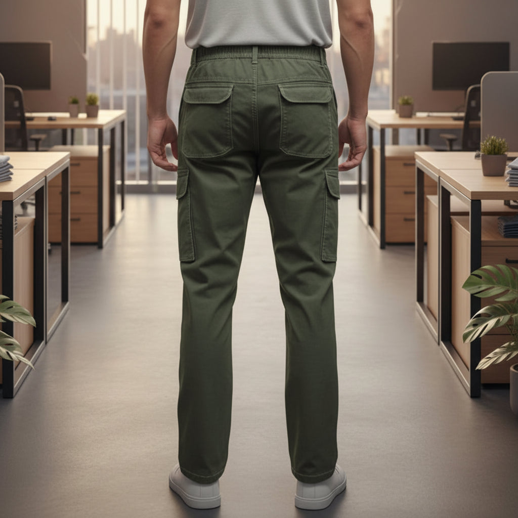 Young Men’s Olive Green Cargo Joggers 17-24 Years | Stylish Multiple Pockets Jogger Pants with “G” Patch | MH