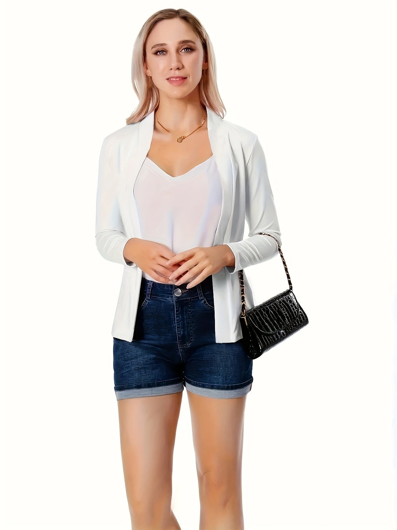 Solid Lapel Blazer, Casual Long Sleeve Blazer For Office & Work,