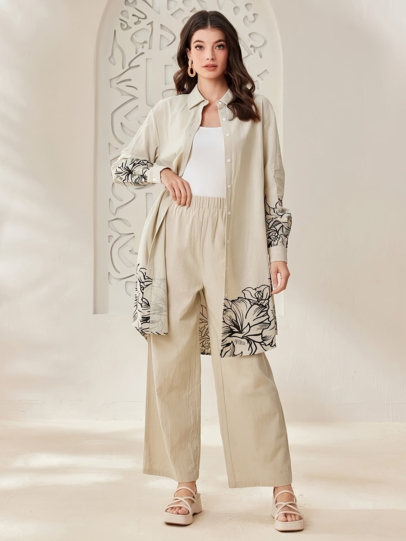 YT309 Women'S Elegant and Fashionable Floral Print Long Sleeve./MH