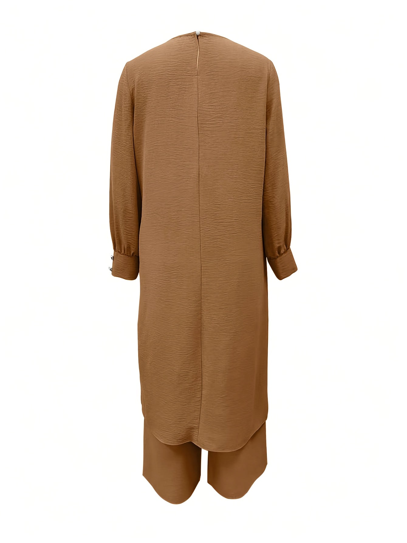 Solid Color Button Design Long Sleeve Top and Pants Set, Arabic Style,/MH