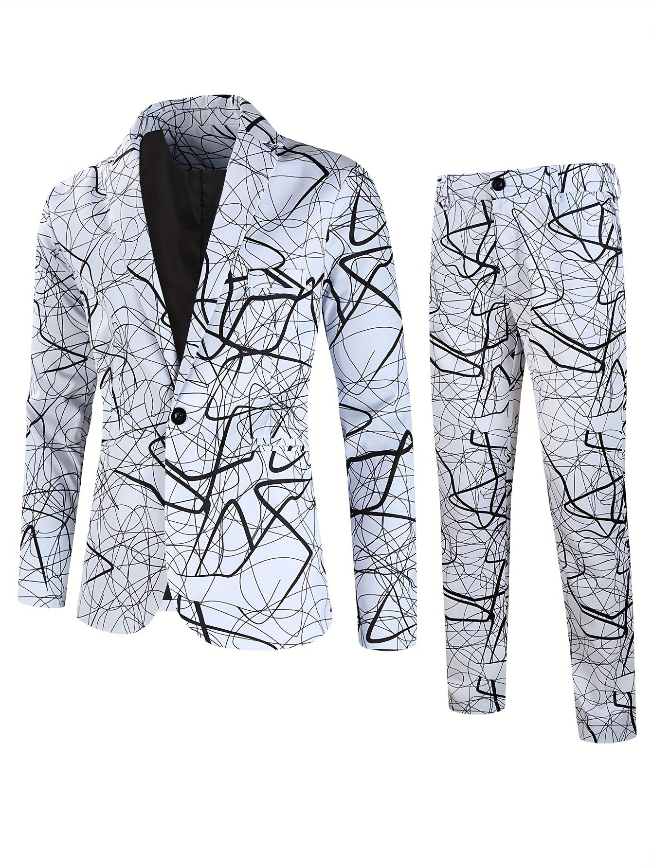 2pcs Men's Fashion Casual Suit Set, 3D Vibrant Paisley Print Blazer.