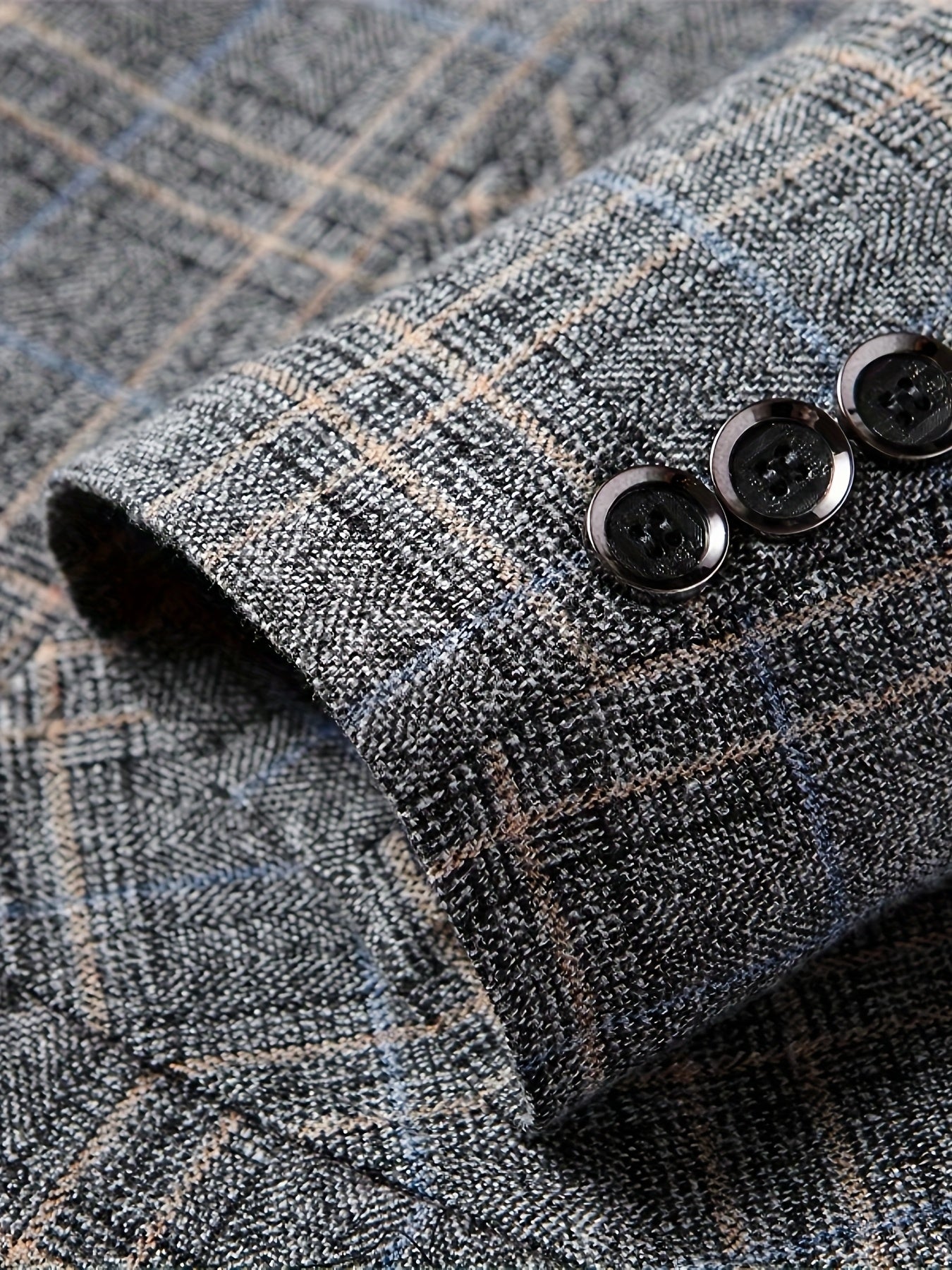 Men'S Checked Pattern Blazer with Pockets - Formal Two-Button Lapel,