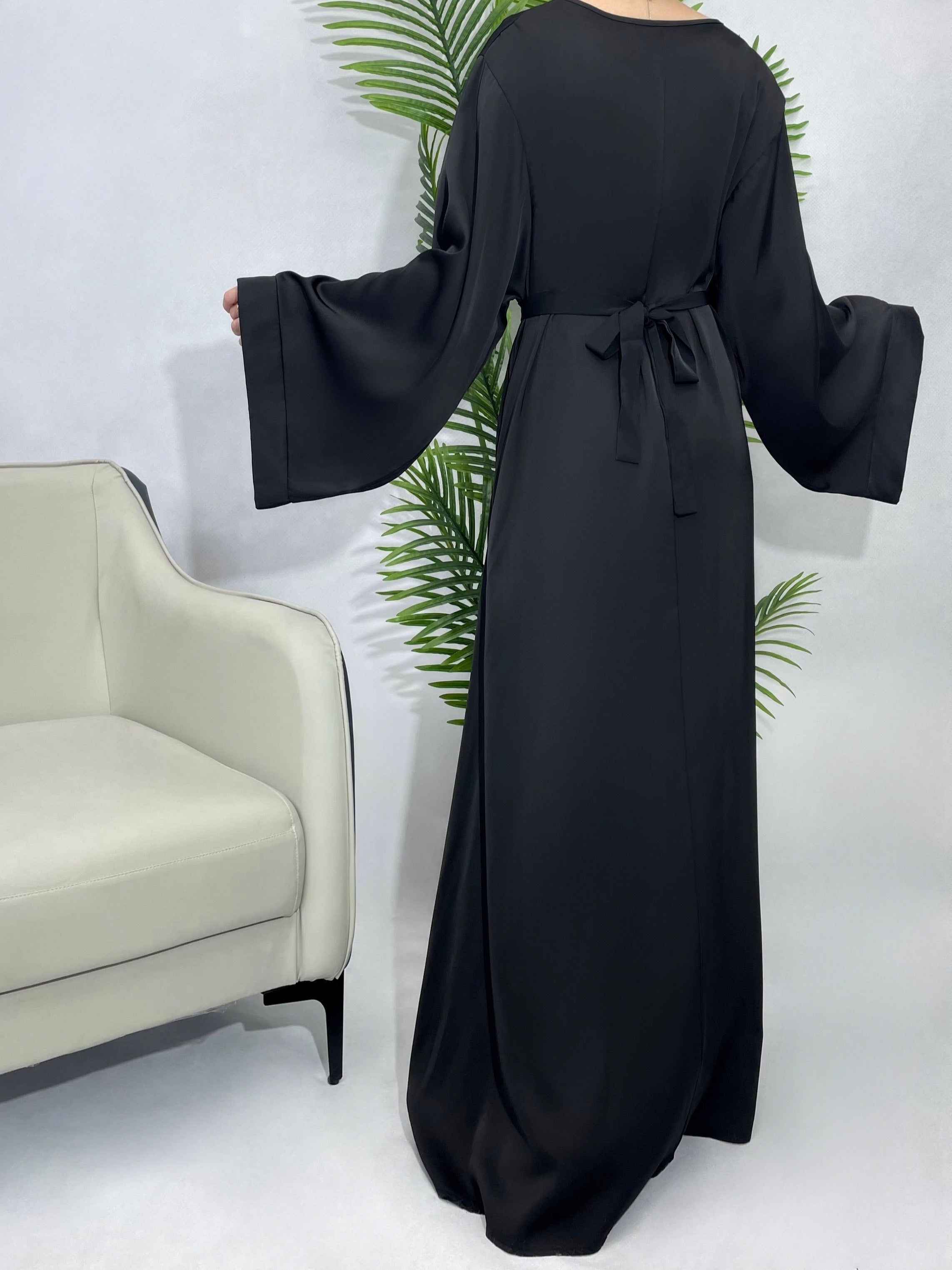 Solid Maxi Kaftan Abaya, Modest Crew Neck Long Sleeve ./MH