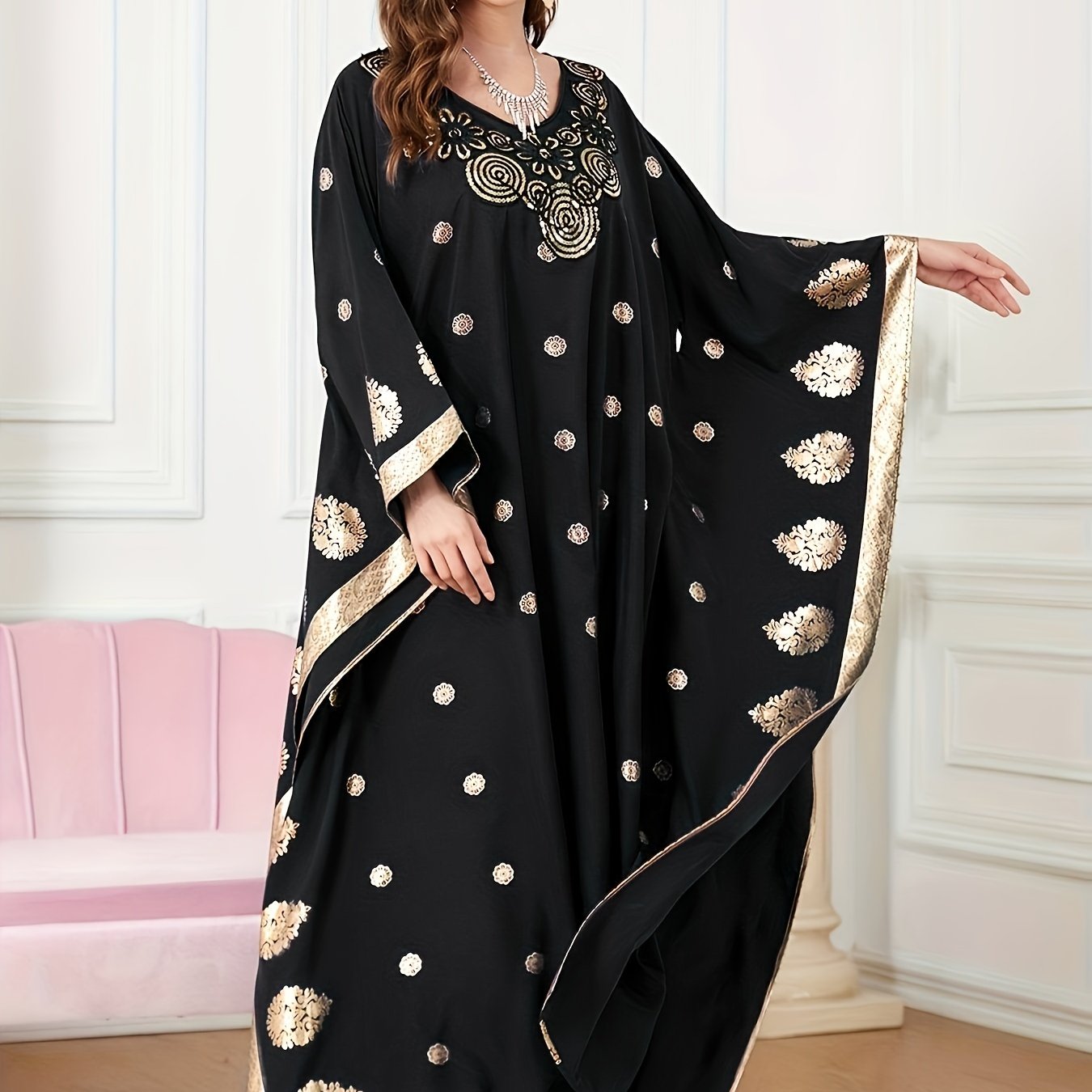 Middle Eastern Elegance Women's Floral Print Abaya./MH