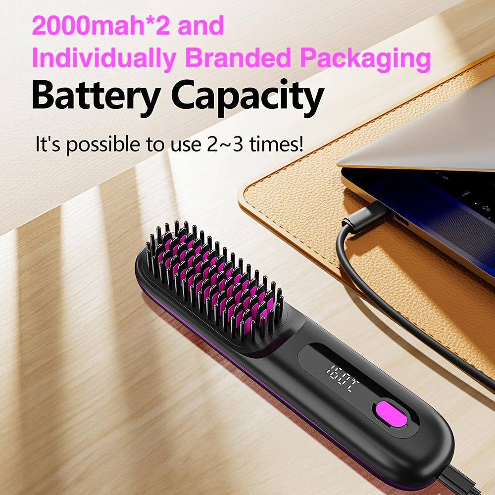 Wireless Hair Straightener Brush - / Fast Heating, Constant Temperature Anti-Scald, LED Display, Lightweight Portable Design for Home & Travel, Ideal Gift for Women, Hair Straightener, Sleek Gadget, Userfriendly Interface