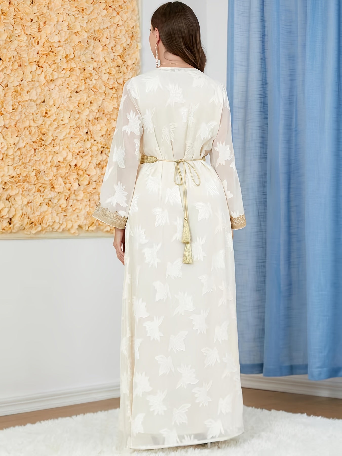 Women's Middle Eastern Abaya Set, V-Neck Long Sleeve '/MH