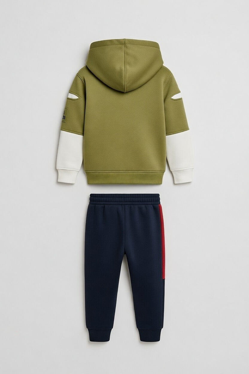 Kids Graphic Hoodie with Contrast Sleeves and Jogger Pants Set | MH Size (1-12Years)