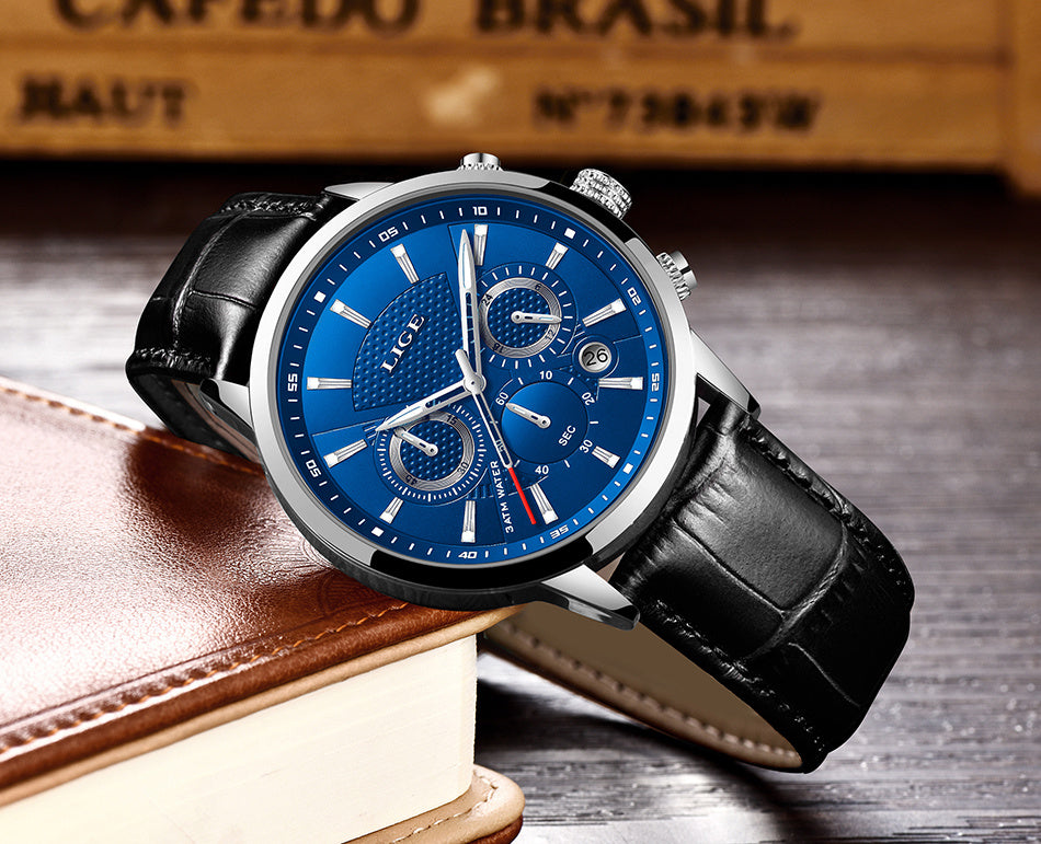 Watches Mens  LIGE Top Brand Luxury Casual Faux Leather Quartz Men's