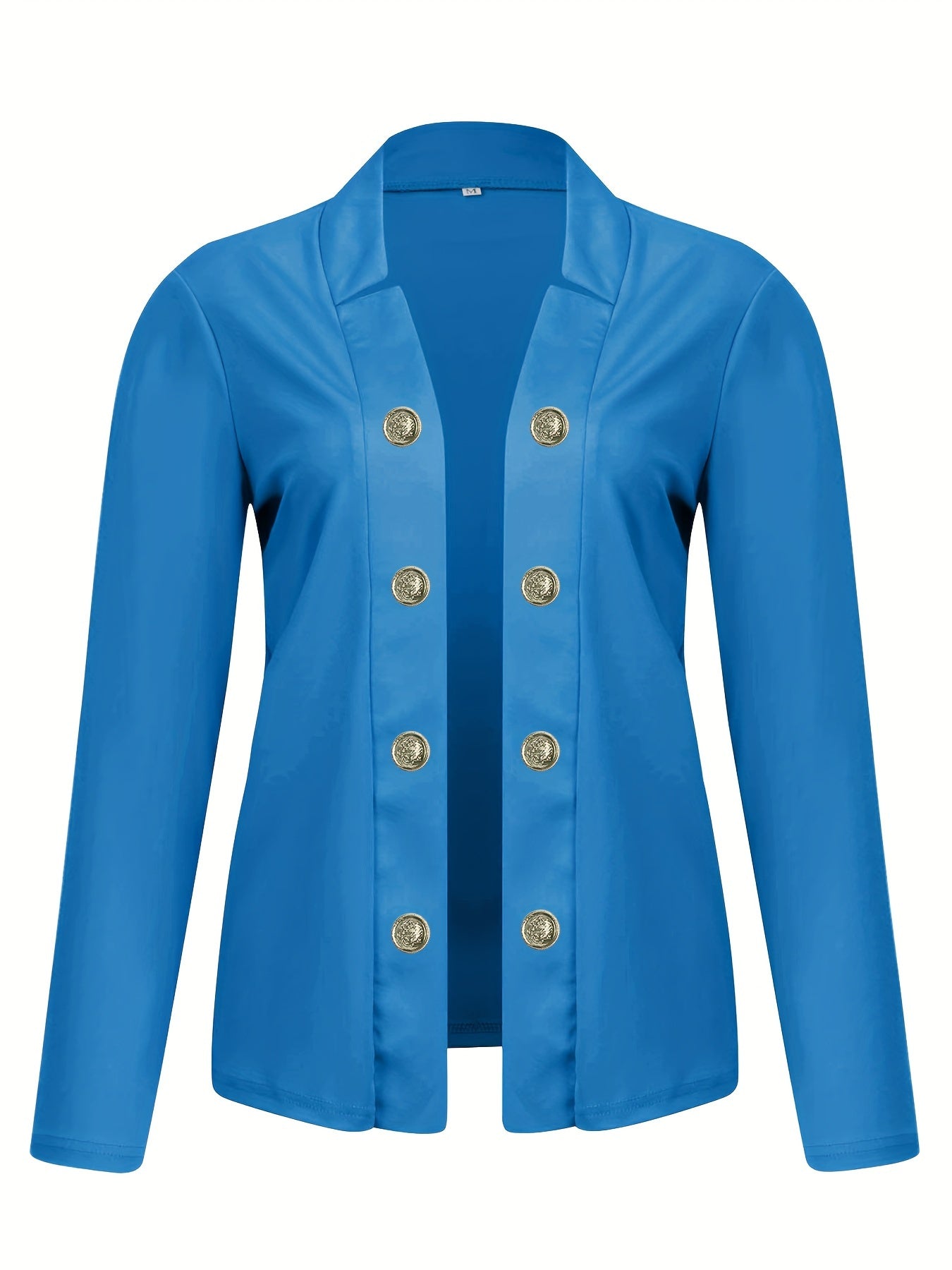 Button Decor Open Front Blazer, Casual Long Sleeve.