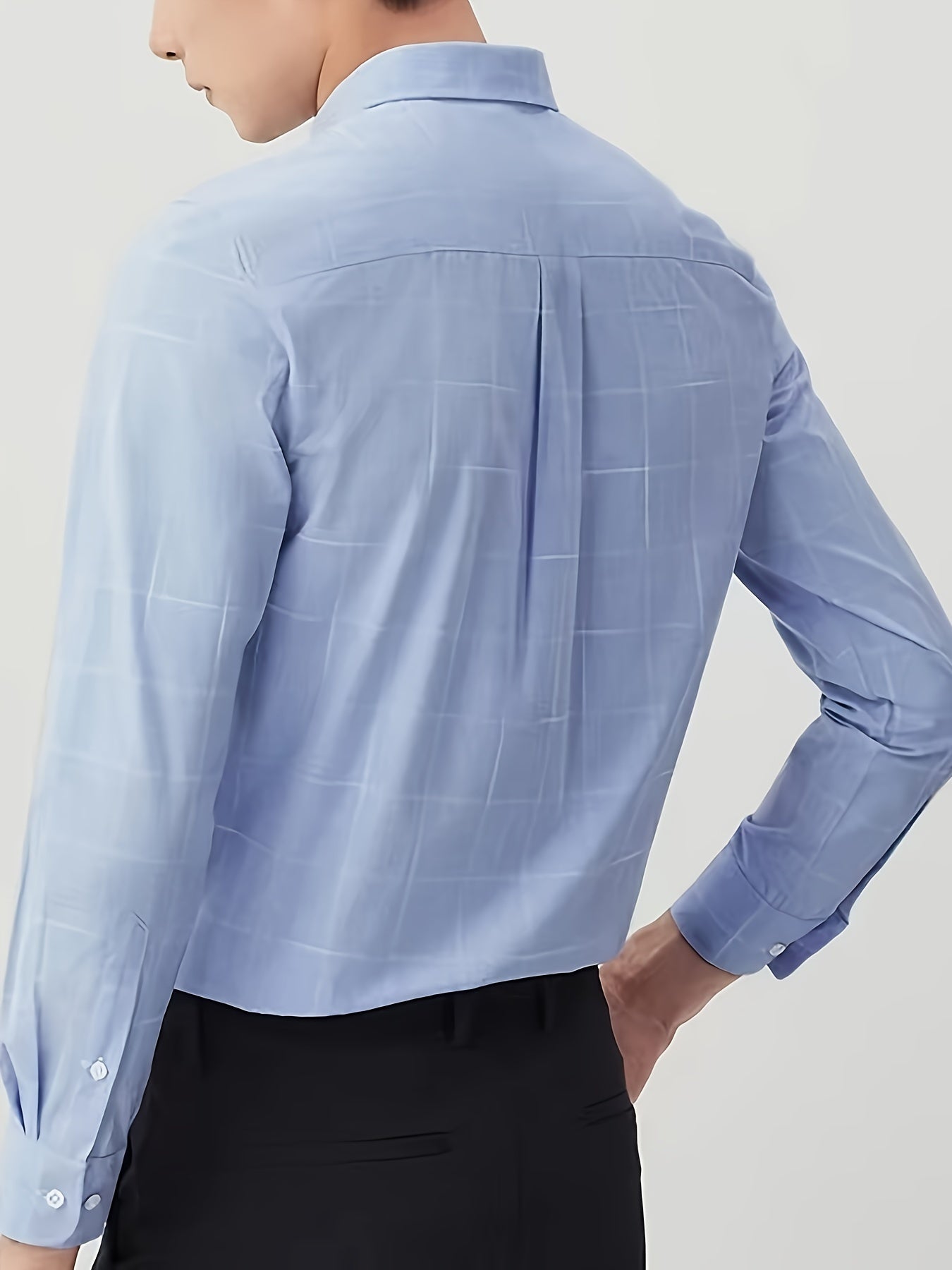 Men's Plaid Lapel Collar Dress Shirts, Long Sleeve Casual Button.