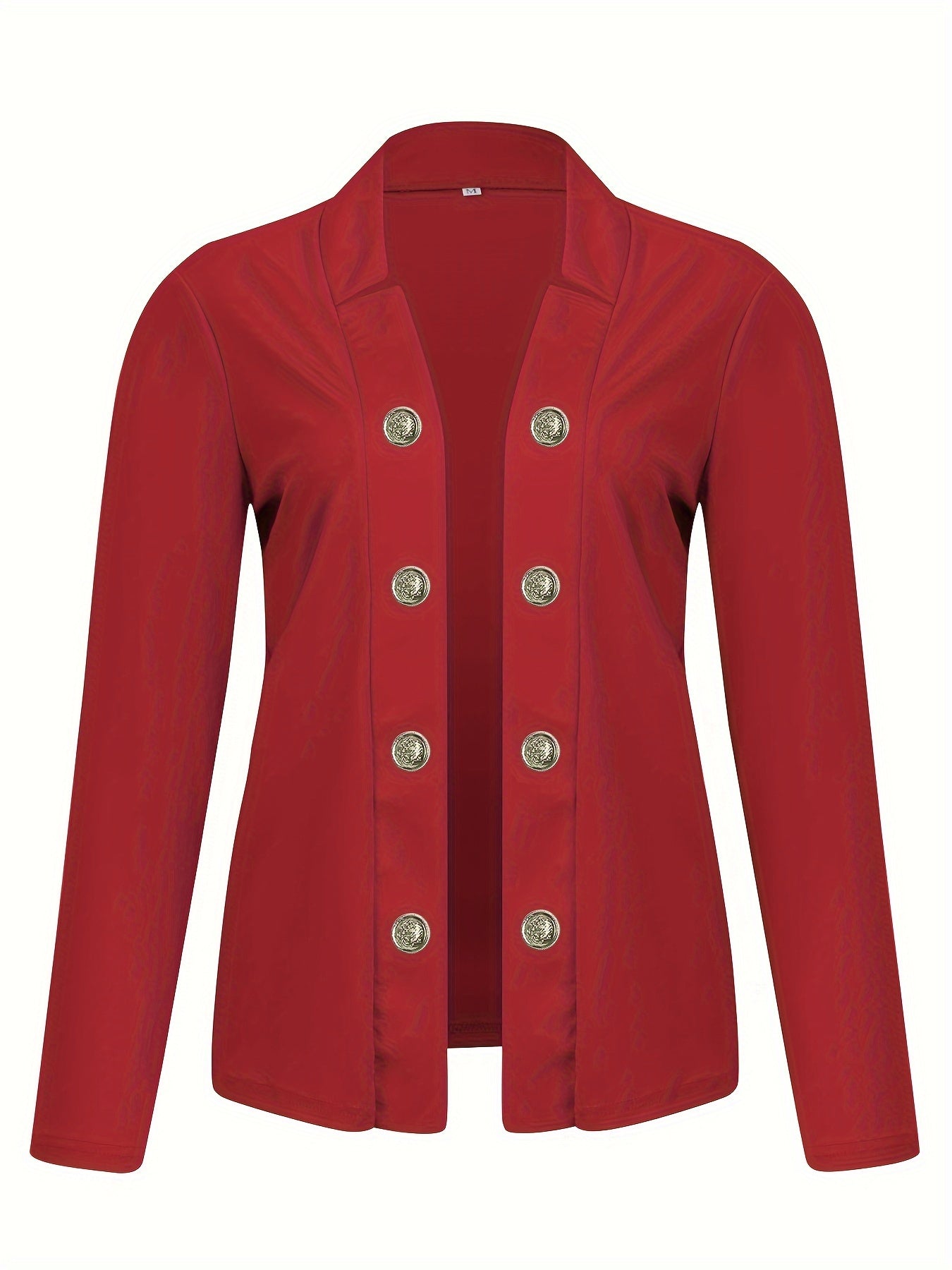 Button Decor Open Front Blazer, Casual Long Sleeve.