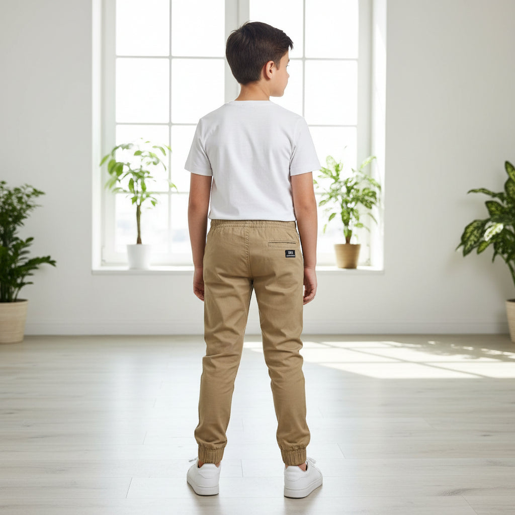 Teen Boys Khaki Joggers 9-16 Years | Comfortable Cotton Casual Pants with Elastic Cuffs | MH