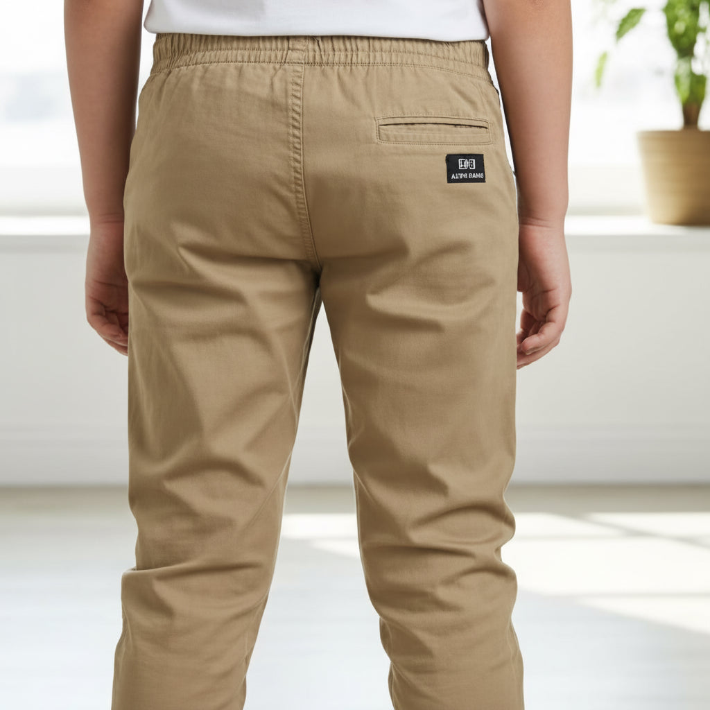 Teen Boys Khaki Joggers 9-16 Years | Comfortable Cotton Casual Pants with Elastic Cuffs | MH