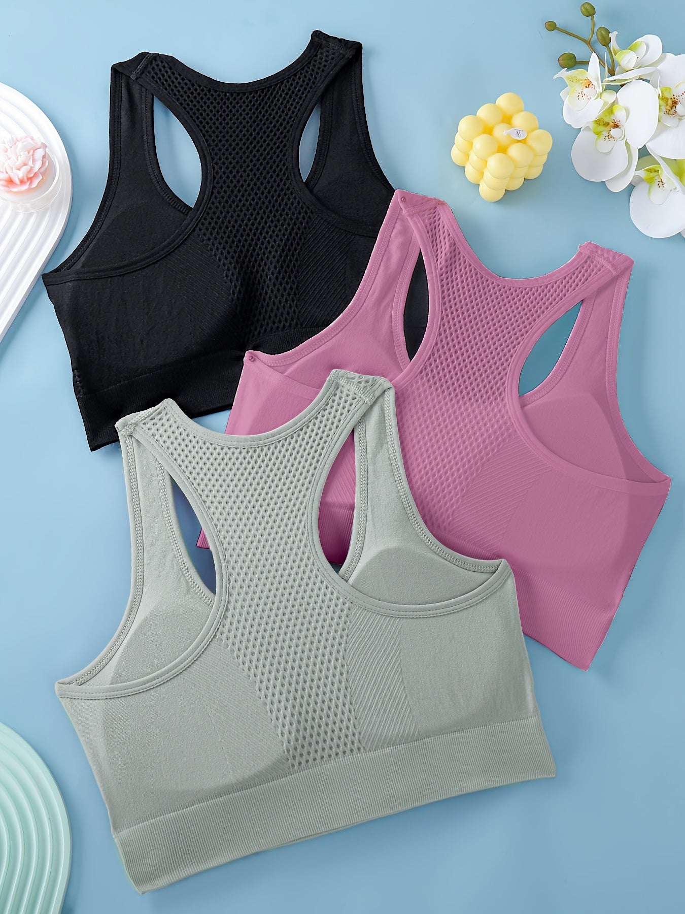 3pcs Sports Bras For Women, Breathable Back Yoga Fitness Running Tank Tops, Outer Wear Vest