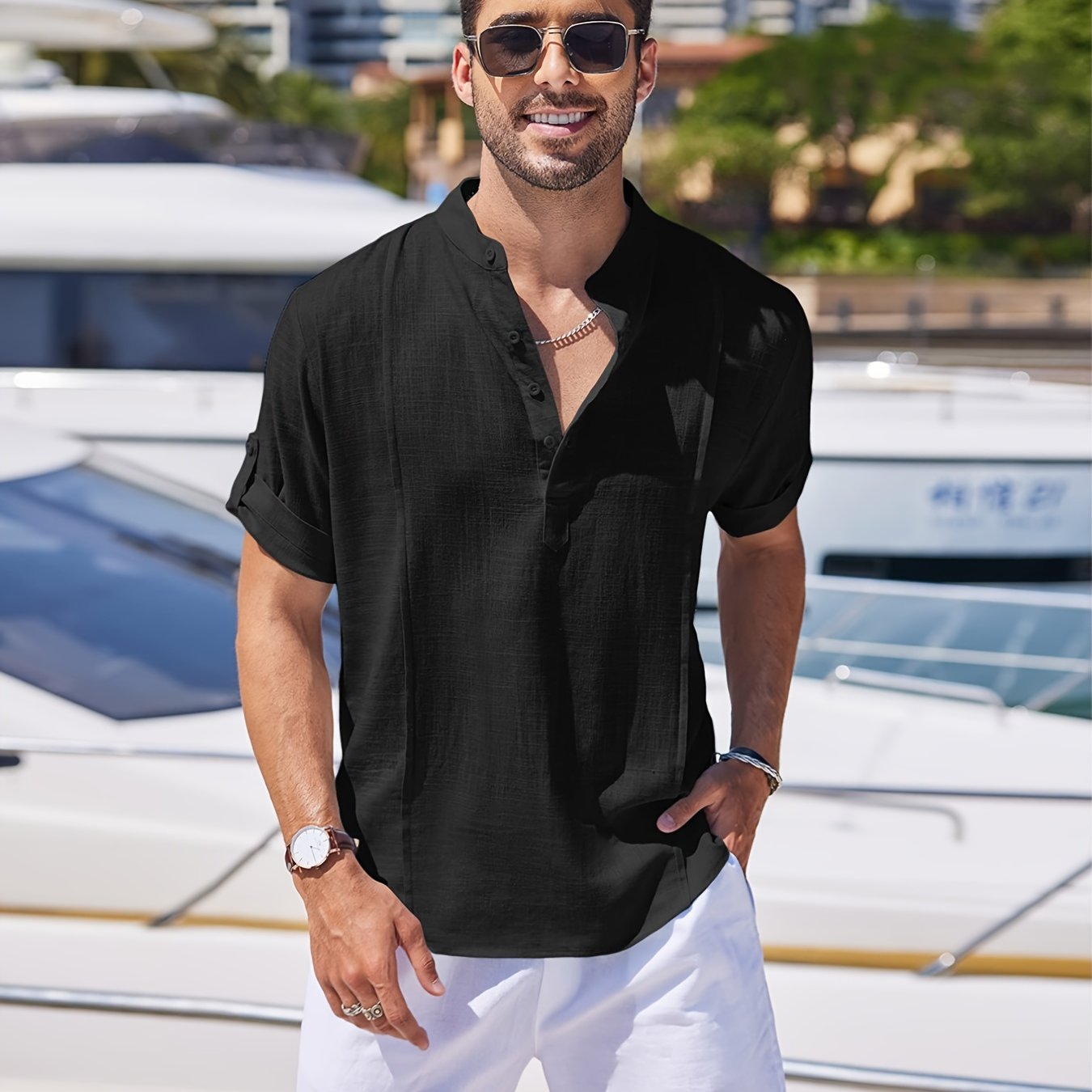 Men's Cotton & Ramie Fiber Shirt Top Turn-Down Collar Long Sleeve Closure Male Casual Shirt For Men Daily Vacation Streetwear