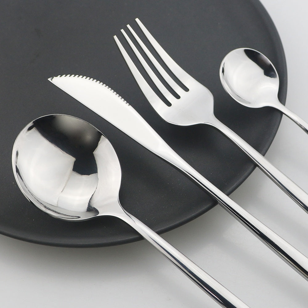 24-Piece Luxury Black Handle Golden Cutlery Set - High-Quality Stainless Steel Knife, Fork, and Spoon Tableware Flatware Set for Festival, Kitchen, and Dinnerware - Ideal Gift for Friends and Family